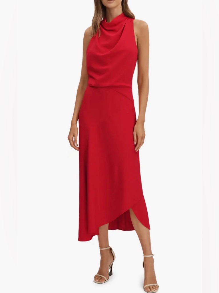 Reiss Red High Neck, Tulip Midi Skirt - Nwot - Size 4